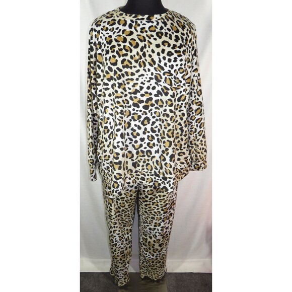 Joyspun Leopard Print Velour Lounge Set Pajamas Plus Size 2X - Picture 1 of 7